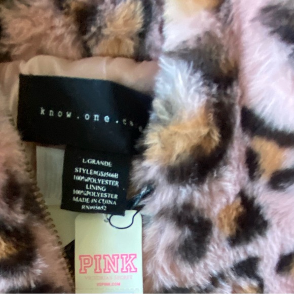 NWT Victorias Secret PINK Know.One.Cares Fur Leopard Cheetah Coat Jacket Size L - Picture 4 of 6